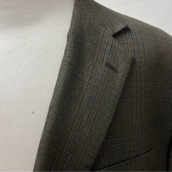Oak Hill Men’s 5XL 62 / 64R Olive Plaid Green Brown Blazer Jacket Sport Coat - Picture 3 of 8